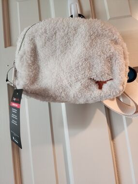 Longhorn Shearling Crossbody Bag in Cream with Tan Logo